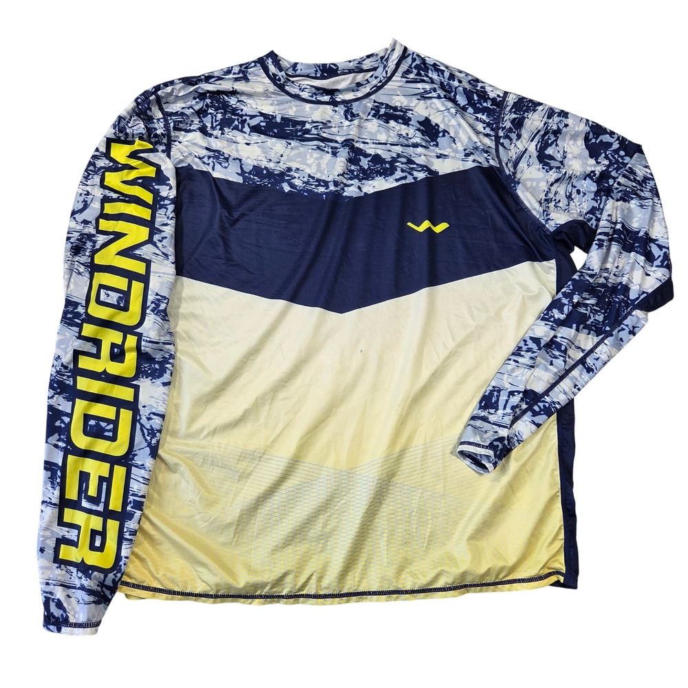 WindRider Mens Performance Sun Shirt XL Navy Blue Yellow Long Sleeve Fishing Top